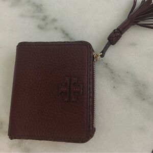 Tory Burch Dark Red Leather Wallet with Tassel